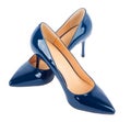 Beautiful blue classic women shoes isolated on background