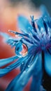 Beautiful blue cornflower with small drops of water close-up. Aster flower Macro photography Royalty Free Stock Photo