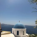 Blue dome churches over the mediterranean sea in oia santorini island,greek Royalty Free Stock Photo