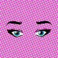 Beautiful blue eyes girl on pink pop art style background