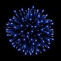 Beautiful blue firework. Bright salute on black background. Light blue decoration firework for Christmas, New