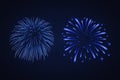 Beautiful blue fireworks set. Bright fireworks isolated black background. Light blue decoration fireworks for Christmas Royalty Free Stock Photo
