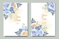 beautiful blue floral and leaves watercolor wedding invitation card set