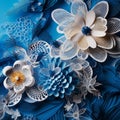 Beautiful Blue Flower Paper Art With Elaborate Textile Style