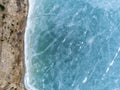 Beautiful blue frozen crystal clean lake aerial drone view