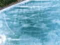 Beautiful blue frozen crystal clean lake aerial drone view