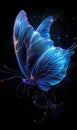 beautiful blue glowing butterfly at black background, colorful light fantasy illustration Royalty Free Stock Photo
