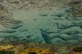 Beautiful blue green abstract patterns on the sand at rocky beach. Royalty Free Stock Photo