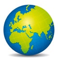 Beautiful blue and green 3d globe. Africa, Europe and Asia Royalty Free Stock Photo