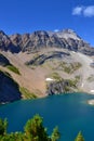 Beautiful blue Hamilton Lake high in the mountains. Rocky mountains, steep shore, pine trees. Royalty Free Stock Photo