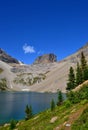 Beautiful blue Hamilton Lake high in the mountains. Rocky mountains, steep shore, pine trees. Royalty Free Stock Photo