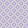 Beautiful blue hexagons and circles repeating pattern over light beige background