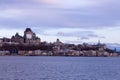 Beautiful blue hour morning view of the old town skyline seen across the St. Lawrence River from LÃÂ©vis Royalty Free Stock Photo