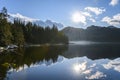 Beautiful blue lake with surrounding mountains reflecting back Royalty Free Stock Photo