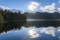 Beautiful blue lake with surrounding mountains reflecting back Royalty Free Stock Photo