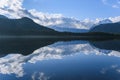 Beautiful blue lake with surrounding mountains reflecting back Royalty Free Stock Photo