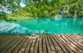 Beautiful blue lake and waterwalls in plitvice national park