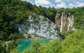 Beautiful blue lake and waterwalls in plitvice national park