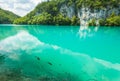 Beautiful blue lake and waterwalls in plitvice national park