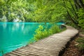 Beautiful blue lake and waterwalls in plitvice national park
