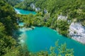 Beautiful blue lake and waterwalls in plitvice national park