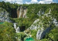 Beautiful blue lake and waterwalls in plitvice national park