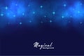 Beautiful blue magical stars and bokeh lights background