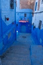 Blue door in the Beautiful blue medina of Chefchaouen city in Morocco, Africa. Royalty Free Stock Photo