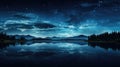 Beautiful blue night sky with many stars on a lake with mountains on the other coast Royalty Free Stock Photo