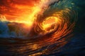 The rolling waves that crashing against golden sunset background.AI generated Royalty Free Stock Photo