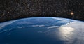 Beautiful blue planet Earth horizon from above and stars space background Royalty Free Stock Photo