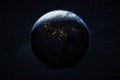 Beautiful blue planet earth with night city lights. Europe and Africa at night viewed from space with city lights showing human Royalty Free Stock Photo