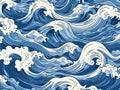 A Beautiful Blue Sea Wave Pattern Designed By Asian Artist And Illustrator