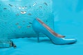 Beautiful blue shoes and handbag Royalty Free Stock Photo