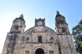 Colonial-era church in Mexico, magical town of Tepoztlan, with a beautiful blue sky in the background Royalty Free Stock Photo