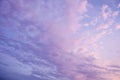 Beautiful blue sky background. Soft white clouds at sunset. Royalty Free Stock Photo