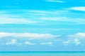 Beautiful blue sky blue sea water and white clouds on sunny day. Cloudscape. Transport ship in the sea. Soft color of pastel blue Royalty Free Stock Photo
