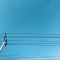 Beautiful of blue sky and cable line background on bottom view