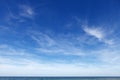 Beautiful blue sky with cirrus clouds over the sea. Skyline Royalty Free Stock Photo