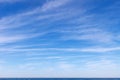 Beautiful blue sky with cirrus clouds over the sea. Skyline Royalty Free Stock Photo