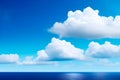 Beautiful blue sky with clouds on a calm and flat ocean. Royalty Free Stock Photo