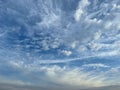 Beautiful blue sky with clouds and flying seagull Royalty Free Stock Photo
