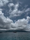 Beautiful blue mood stormy sky clouds sea view Gili Trawangan