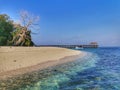 Beautiful blue sky and crystal clear water in Sipadan Island, Semporna. Sabah, Malaysia. Borneo.