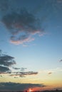 Beautiful blue sky with dark clouds. Sunset, evening, dramatic sky Royalty Free Stock Photo