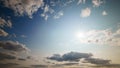 beautiful blue sky with dark dramatic cumulus clouds and sunlight for abstract background