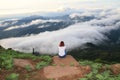 Beautiful blue sky and fog cloud view mountain landscape natural