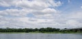 Beautiful blue sky with highway or bridge across river by vehicle, white clouds and green tree Royalty Free Stock Photo