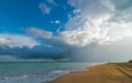 Beautiful blue sky holiday beach scene - getaway on a vacation beach in Cuba. Royalty Free Stock Photo