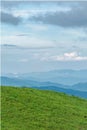 Beautiful blue sky and misty mountains distant landscape